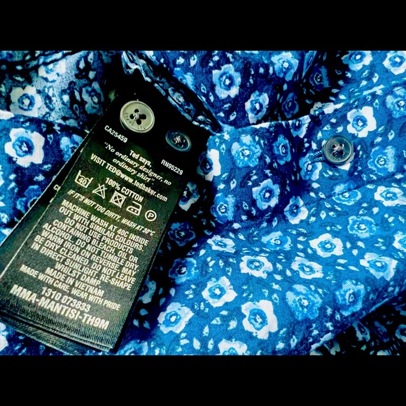 Ted Baker London Men’s Button Down Blue Floral Pattern Sz 3, Geometric Flip Cuff - Picture 7 of 7